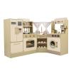 HONEY JOY Corner Play Kitchen, Wooden Pretend Toy Kitchen Set w/Bread & Coffee Maker, Microwave, Refrigerator, Sink, Oven, Little Chef Kids Kitchen Playset for Toddlers Boys Girls Gift, Green+Golden view 1