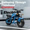 24V Electric Dirt Bike for Kids, 300W Electric Motorcycle - Up to 11.18Mile/h, Ride on Motorcycle with Dual Suspension, Twist Grip Throttle, Music&Light, 1-Minute Install, for Kids 6+, Blue view 3