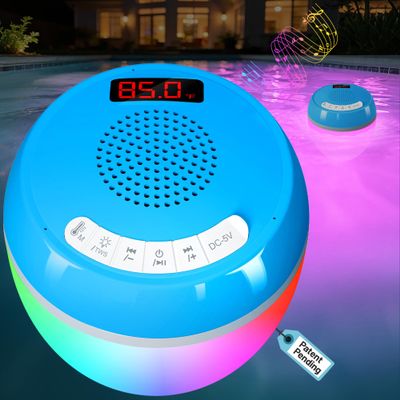 AearKing 3in1 Floating Pool Speaker with Digital Pool Thermometer,Bluetooth Pool-Speaker with Colorful Lights,TWS Hot Tub Speaker Waterproof IP68 Pools-Speaker,BT5.0 Bluetooth Speaker for Pools-Blue