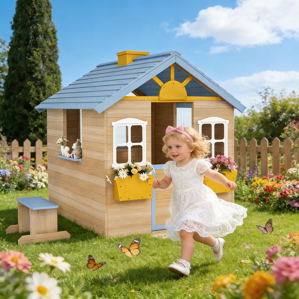 GOWE Kids Outdoor Wooden Playhouse