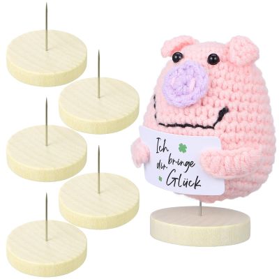 ERINGOGO Felt Doll Display Stand with Wooden Base 5Cm Thick Round Base Needle Felt Animal Holder for DIY Crochet Dolls Collectible Display 6pcs Set