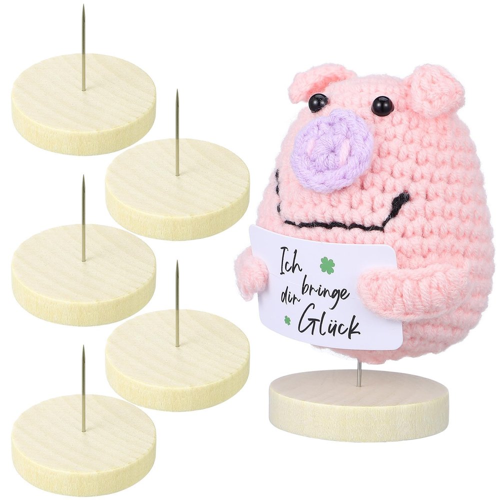 ERINGOGO Felt Doll Display Stand with Wooden Base 5Cm Thick Round Base Needle Felt Animal Holder for DIY Crochet Dolls Collectible Display 6pcs Set