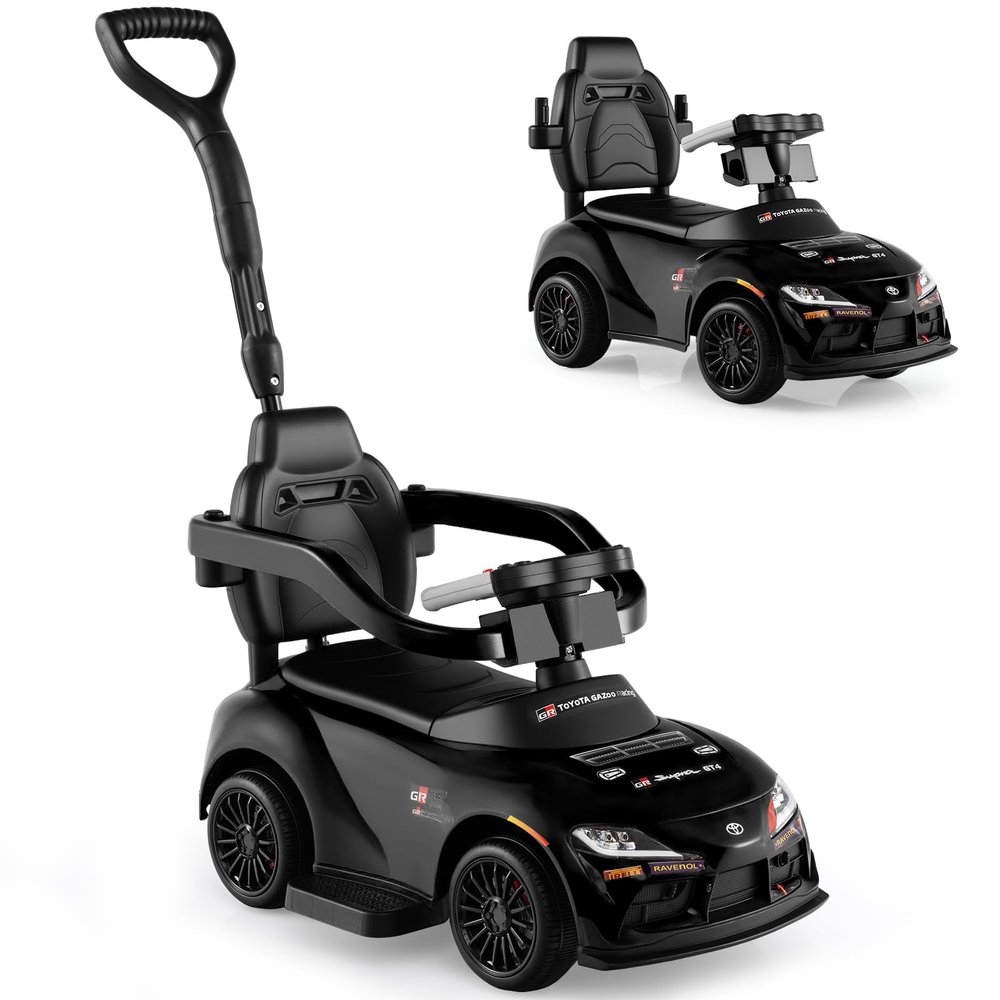 Licensed Toyota Ride on Push Car for Toddlers by INFANS, 3 in 1 Walking Sliding Toy with Removable Guardrails and Handle, Music, Under Seat Storage for Kid (Dark)
