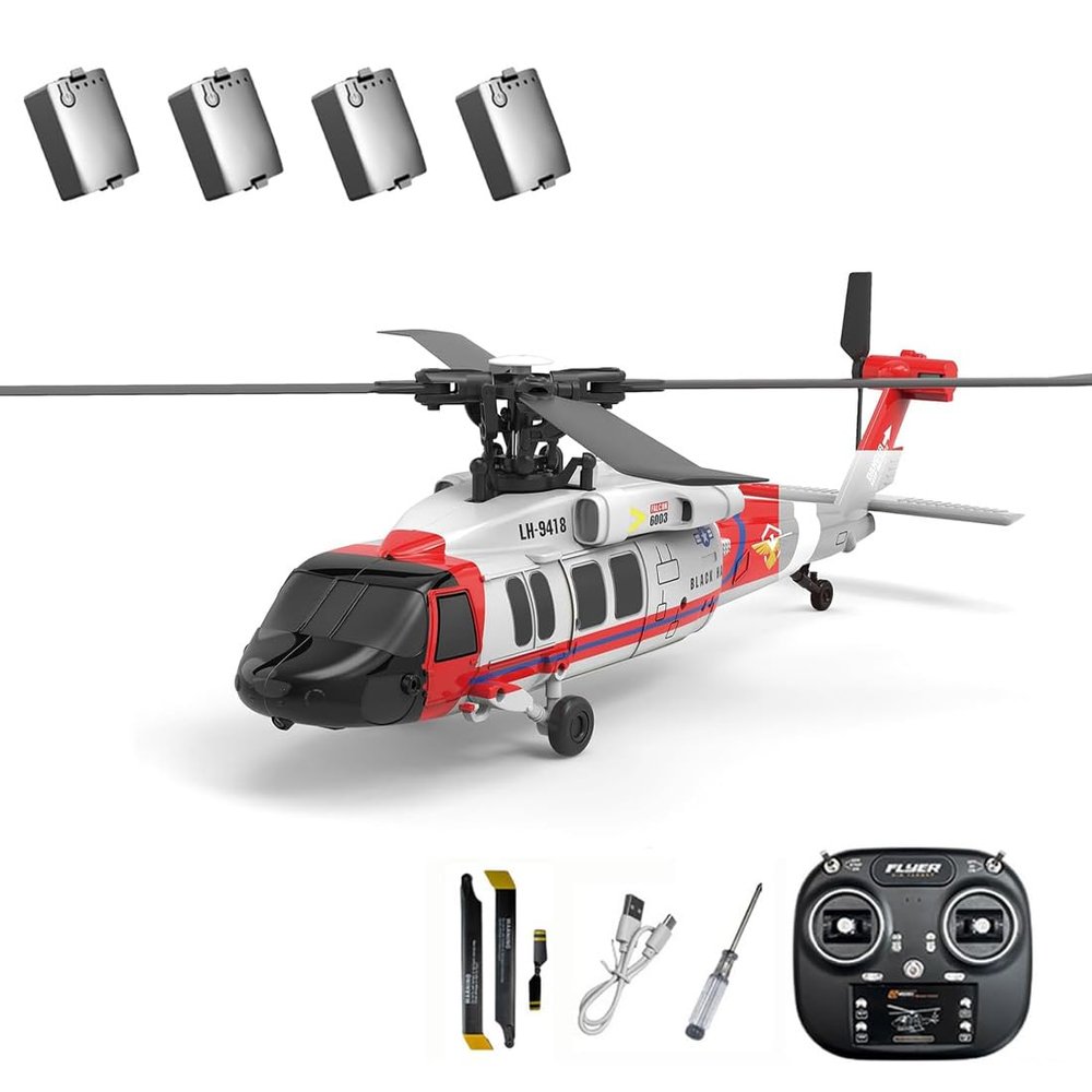 Actualia K200 Black Hawk RC Helicopter, 6CH Brushless Direct Drive RC Helicopter Model with Optical Flow Positioning & 6-Axis Gyro Stable Hover, RTF Remote Control Aircraft for Adult