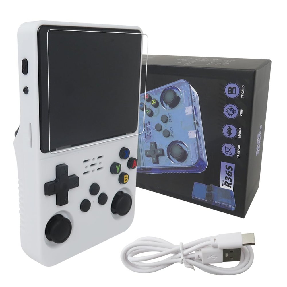 Bedaily New Version R36S Retro Handheld Game Console with 128G 3.5 Inch IPS Screen Built-in 15000+ Classic Games Open Source Linux System Portable Pocket Video Player (White)