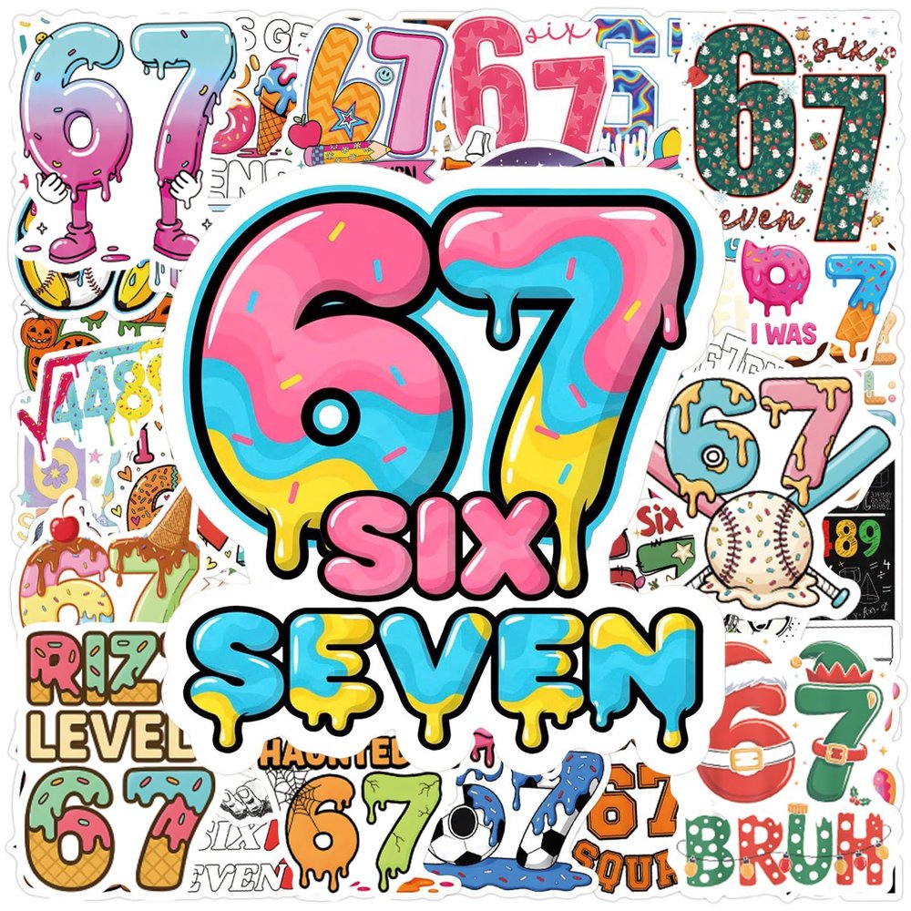 100PCS 6 7 Stickers Funny Six Seven Meme Stickers Waterproof Vinyl Gifts for Phone, Water Bottle, Luggage, Laptop, 67 Gifts for Adults Teens