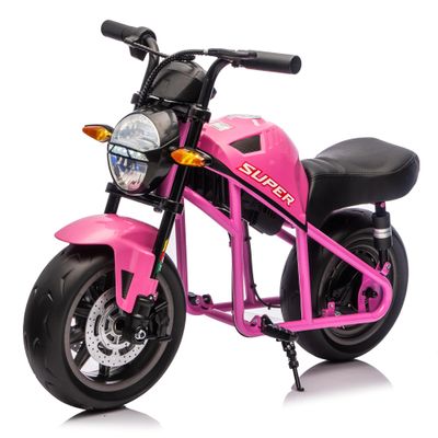 24V Electric Dirt Bike for Kids, 300W Electric Motorcycle - Up to 11.18Mile/h, Ride on Motorcycle with Dual Suspension, Twist Grip Throttle, Music&Light, 1-Minute Install, for Kids 6+, Pink