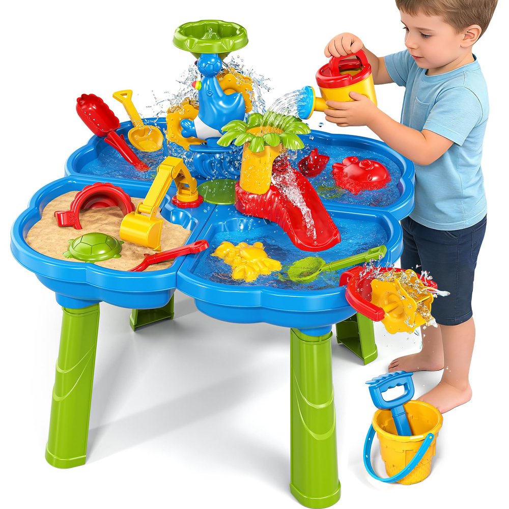 Kenthoris Water Table for Toddlers 1-3, Toddler Outdoor Toys Kids Summer Beach Backyard Pool Splash Activities Playsets, Water and Sand Activity Sensory Playset for Toddlers 1.5+ Years Old