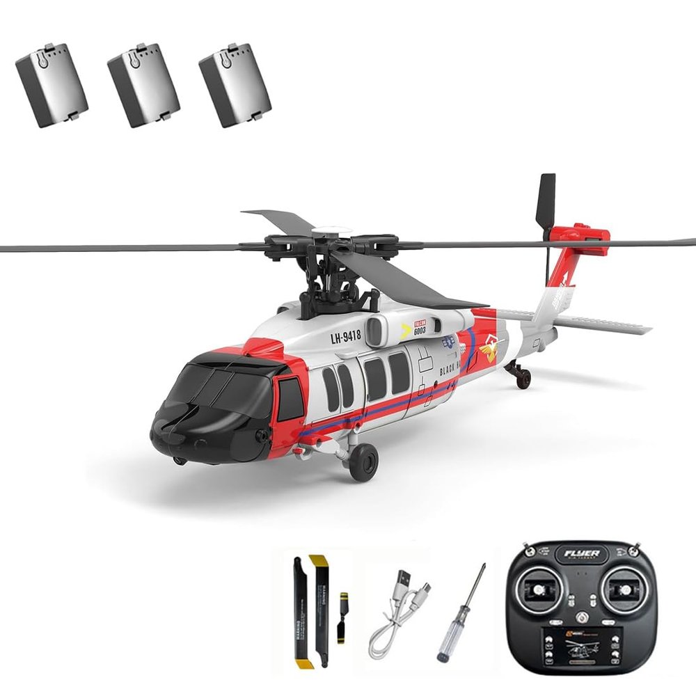 Actualia K200 Black Hawk RC Helicopter, 6CH Brushless Direct Drive RC Helicopter Model with Optical Flow Positioning & 6-Axis Gyro Stable Hover, RTF Remote Control Aircraft for Adult