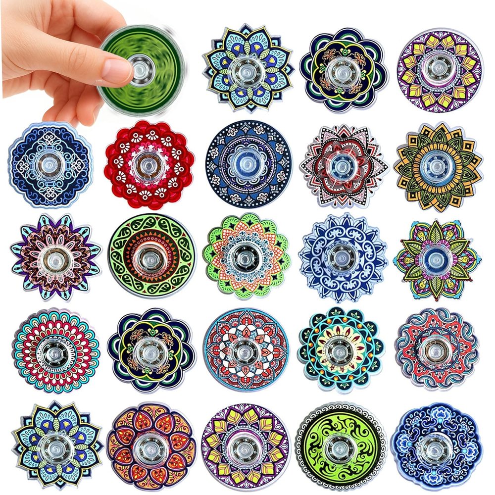 100 Pack Bohemian Fidget Spinner Toys Bulk, Mini Fidget Spinners for Kids Adults, Classroom Prizes, Party Favors, Sensory Fidget Toys