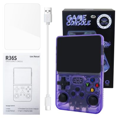 Bedaily New Version R36S Retro Handheld Video Game Console Linux System 3.5 Inch IPS Screen, 128G , 15,000+ Classic Games, for Birthday Gifts Presents - Purple