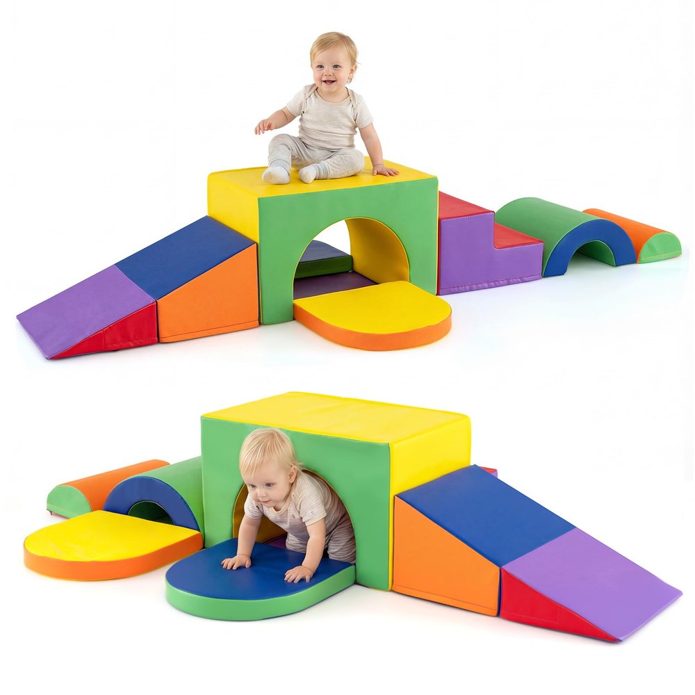 HONEY JOY Toddler Climbing Toys Indoor, 7-Piece Soft Climbing Foam Block Activity Play Structure, Gym Equipment for Child Development, Waterproof & Easy to Clean Climb and Crawl Playset, Gift for Kids