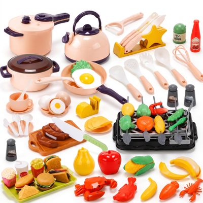 CUTE STONE 73PCS Kids Kitchen Playset with Play Kitchen Accessories, Toy Pots and Pans, Pretend Food & Play BBQ Grill, Kids Cooking Set for Toddlers, Educational Learning Gift for Girls Boys