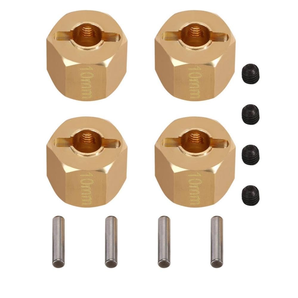 4PCS Metal Brass Heavier Wheel Hex Hub 8 10MM Compatible with 1 10 RC Crawler 90046 RR10 86100 UTB18(Brass 10mm)