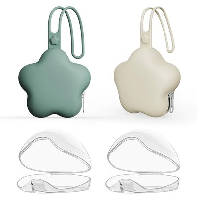 4 Pack Pacifier Holder Case,2pcs Silicone Portable Pacifier Pouch and 2pcs Transparent Nipple Holder Case Container, On-the-GO Pacifier Storage Container Box,BPA Free, Easy to CleanGreen&Khaki