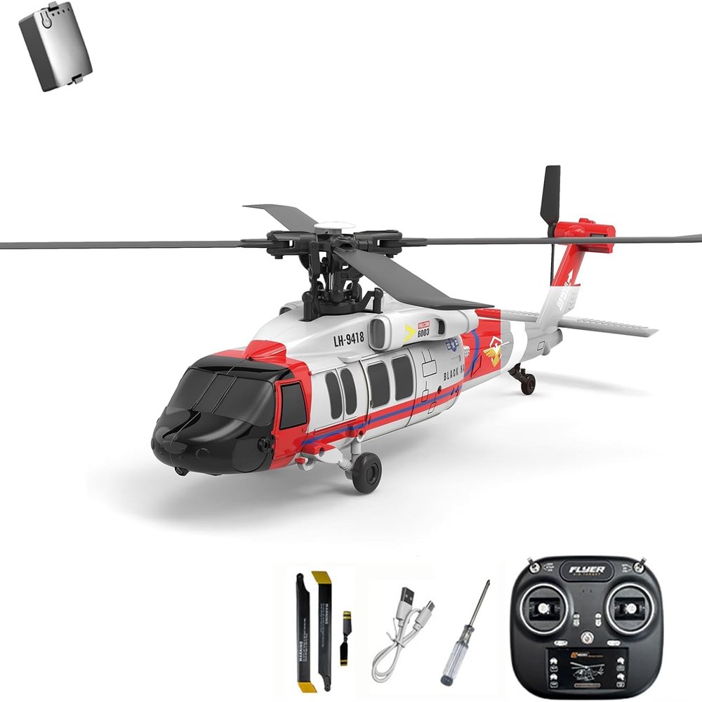 Actualia K200 Black Hawk RC Helicopter, 6CH Brushless Direct Drive RC Helicopter Model with Optical Flow Positioning & 6-Axis Gyro Stable Hover, RTF Remote Control Aircraft for Adult