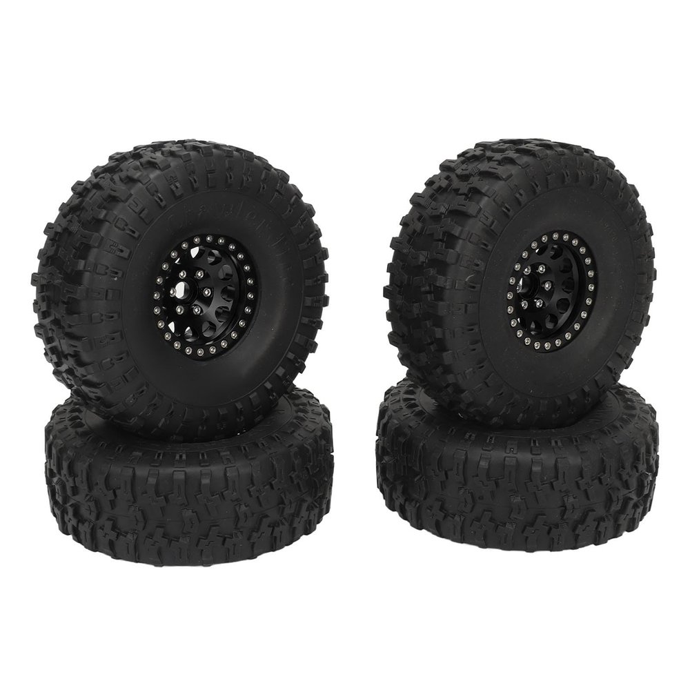 4PCS 1.9inch RC Crawler Rubber Tires, 12 Hole Aluminum Alloy Wheels Hub, Replacement for SCX10 1/10, High Grip Off - Road Tires for RC Cars, Durable and Shock Absorbent for Rough T (Black)