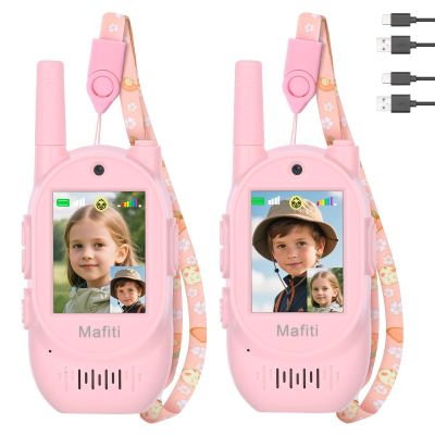Mafiti Video Walkie Talkies for Kids 2 Pack Rechargeable 1000 Feets Range Toys for 3 4 5 6 7 8 Year Old Boys Girls Birthday Gifts(Pink+Pink)