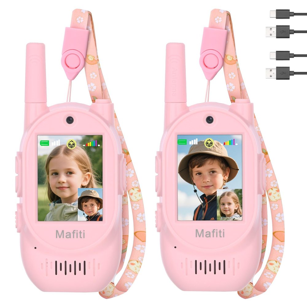 Mafiti Video Walkie Talkies for Kids 2 Pack Rechargeable 1000 Feets Range Toys for 3 4 5 6 7 8 Year Old Boys Girls Birthday Gifts(Pink+Pink)