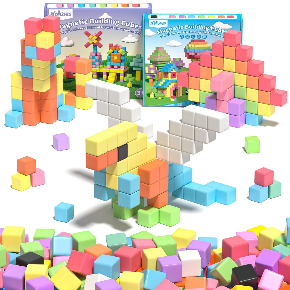 Apluses 164PCS Magnetic Building Blocks Set, STEM Educational Cubes for Toddlers, Montessori Magnetic Toys for Kids 3-8, Creative Play for Boys & Girls