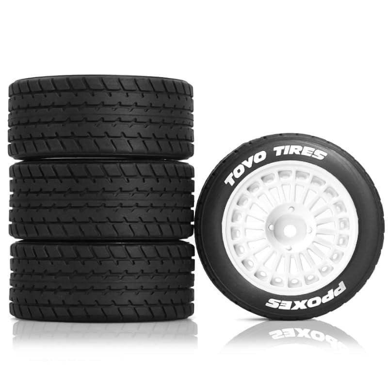 1/10 1/14 RC On-Road Drift Wheel Tires 2.36in OD Tamiya M-Chassis Tread Tyres w/Foam 12mm Hex Fit for 1/10 Tamiya M08/05/06 MF-01X 1/14 Hyper 14303 14304 14210 (White 3)