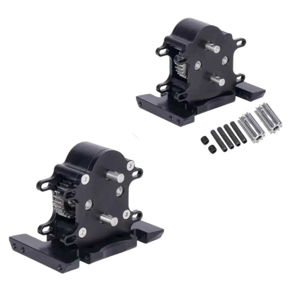 CNC Aluminum Dual Transmission Overdrive Gearbox Installable 2 Motors Compatible with 1/10 RC Crawler Cheater Rigs PRO Parts(Red)