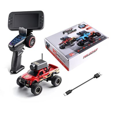 FILONA WL 1/64 RC Truck, APP Auto-Pairing Full-Proportional FPV Mini RC Crawler Car Model with WiFi Camera, for Vehicle Fans (Remote Controller Included+Display Screen/RTR/Red)