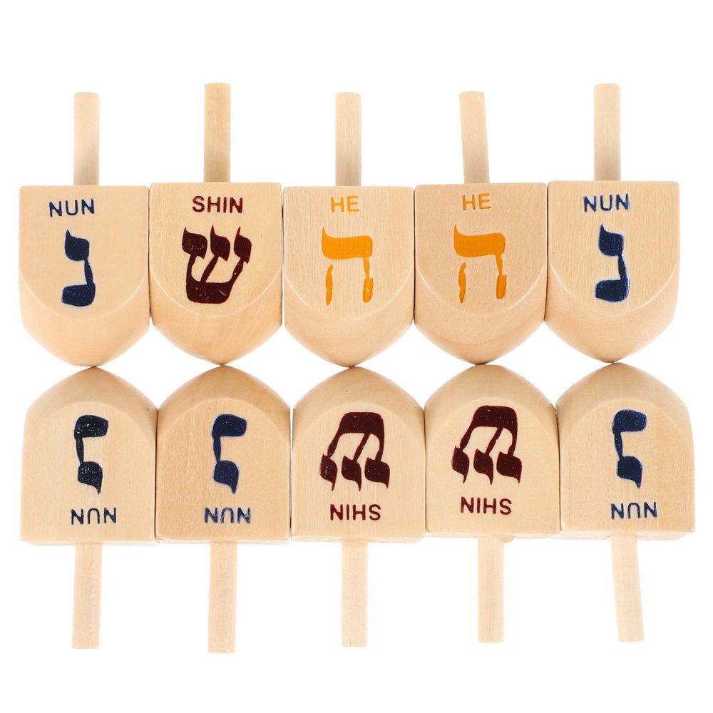 SOLUSTRE 10pcs Wooden Dreidels for Hanukkah Children's Dreidel Toy Set Hanukkah Spinning Tops Festival Celebration Props Multi-Color