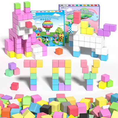 Apluses 164PCS Magnetic Blocks Set for Toddlers, STEM Building Toys, Montessori Learning Cubes for Kids 3-8, Creative Sensory Toys for Boys & Girls