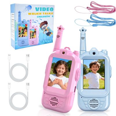 Video walkie talkies for Kids, 2 Pack with Private Chat Function & Rechargeable Kids Walkie Talkies, HD Camera & Voice Video Intercom for Indoor Outdoor, Camping for Boy Girls 3-14