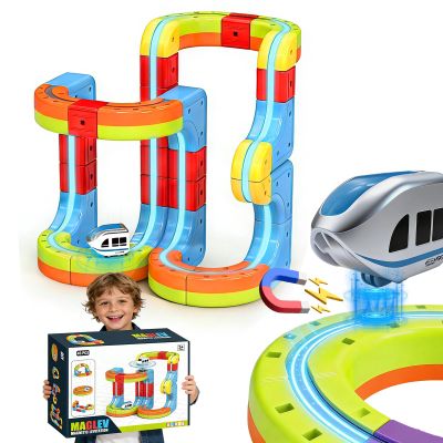 3D Infinity Cube Track Magnetic Electric Train Set for Kids 4 6 7 8,Toy Vehicle Playsets for Toddlers 3-5 Train Set Learning Gift,48 Pcs/1 car