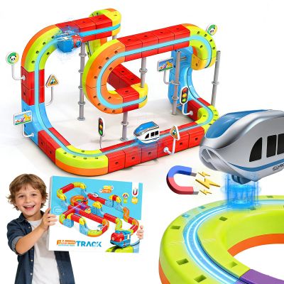 3D Infinity Cube Track Magnetic Electric Train Set for Kids 4 6 7 8,Toy Vehicle Playsets for Toddlers 3-5 Train Set Learning Gift,98 Pcs/2 car