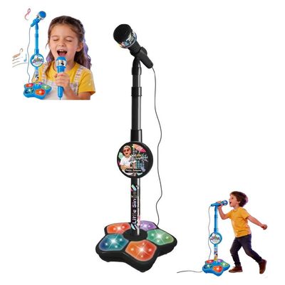 2026 New Star Microphone with Stand, Karaoke Machine with Llight, Practical Plastics Singing Microphone with Stand, Colorful LED Stage Lights Fun Sound Effects for All in-One Microphones Toy (Black)