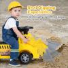 OLAKIDS 3-in-1 Ride on Bulldozer with Adjustable Bucket, Detachable Trailer, Under Seat Storage, Engine Sound, Music and Horn, Pretend Play Excavator Construction Car for Toddlers view 3
