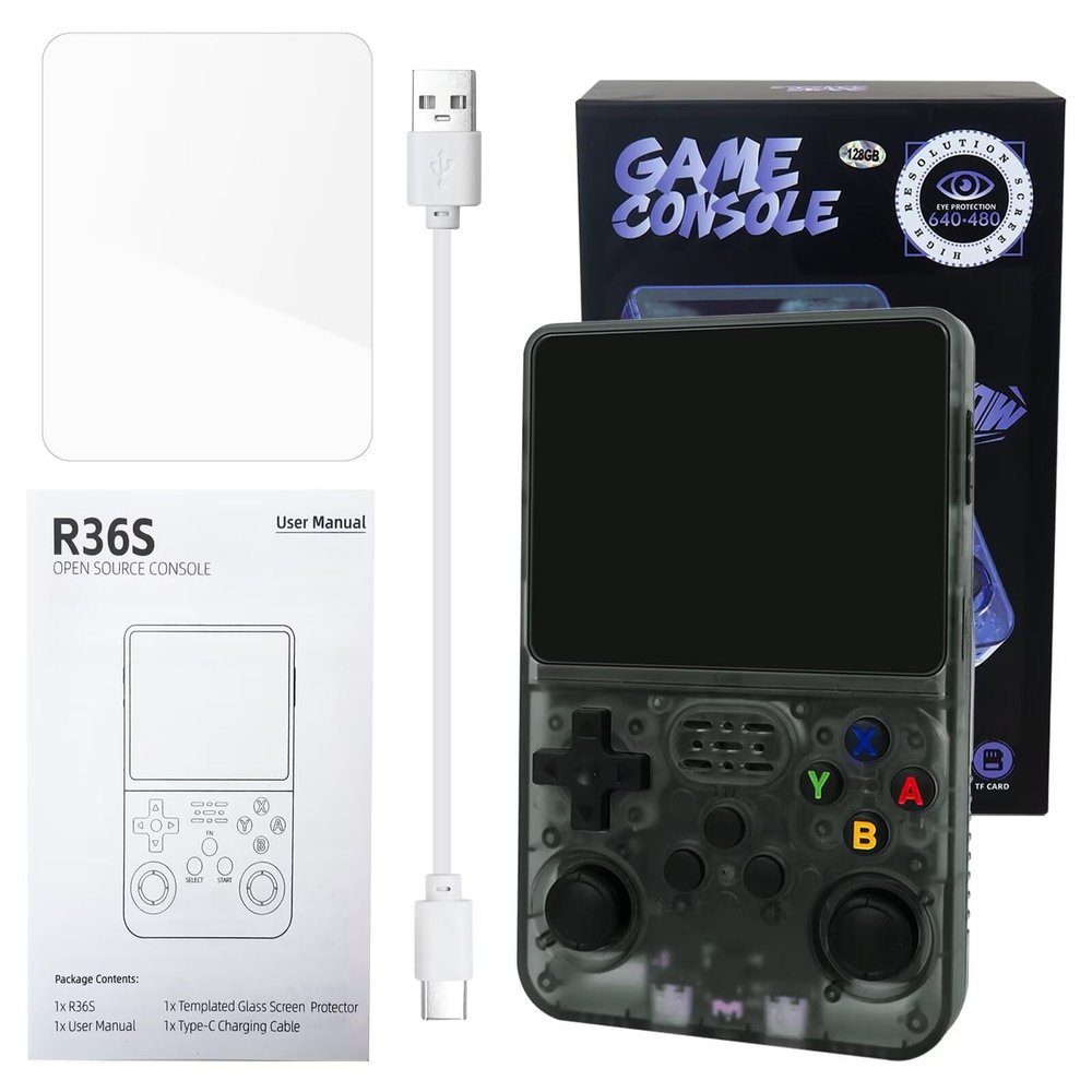 Bedaily New Version R36S Retro Handheld Video Game Console Linux System 3.5 Inch IPS Screen, 128G , 15,000+ Classic Games, for Birthday Gifts Presents - Black