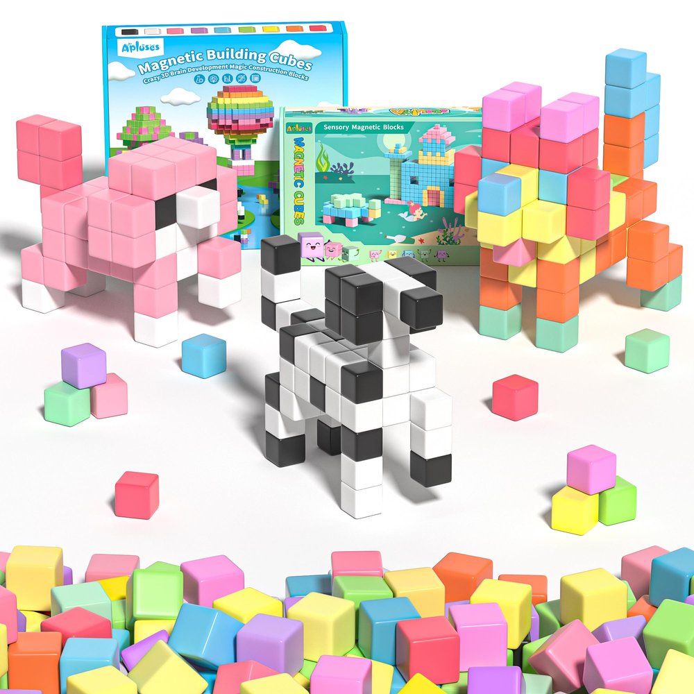Apluses 109PCS Magnetic Blocks Set, Creative STEM Toys for Toddlers, Montessori Magnet Cubes for Kids 3-8, Sensory Learning and Play for Boys & Girl