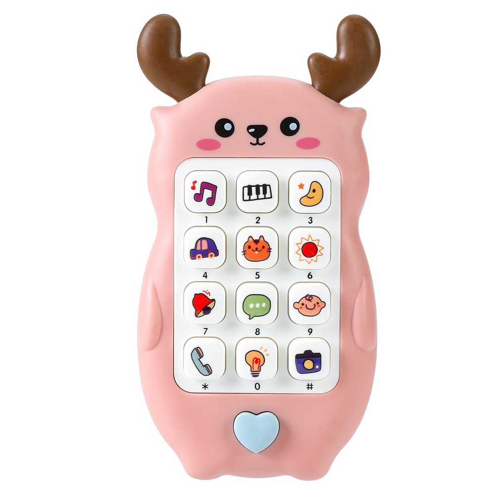 Pretend Play Kids Toy Phone for Toddlers - Interactive Musical Learning Smartphone with Buttons & Animal Sounds, Educational Role Play Gift for Boys Girls (Pink Raindeer)