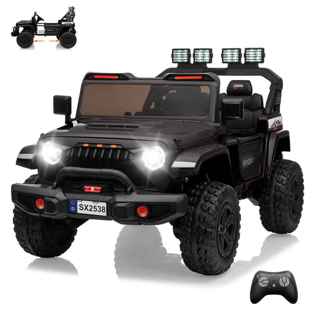24V Ride on Toys for Big Kids, 4WD Extend Car Body, 3 Adjustable Speeds for Ages 3+, Built-in Music Player, Kids Electric Ride on Toys with Easy Assembly, Black