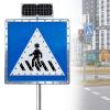 24in Solar Pedestrian Crossing Sign Flashing LED Highlight Road Traffic Blinking Street Warning Sign, for Park School Urban/Road Community B view 1