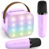 Eaever Mini Karaoke Machine for Girls 3 4 5 6 7 8 9 10 Years Old, Birthday Gift Ideas for Kids Ages 3-12, Portable Bluetooth Speaker Set with 2 Wireless Microphones fits Party Indoor&Outdoor, Purple view 1