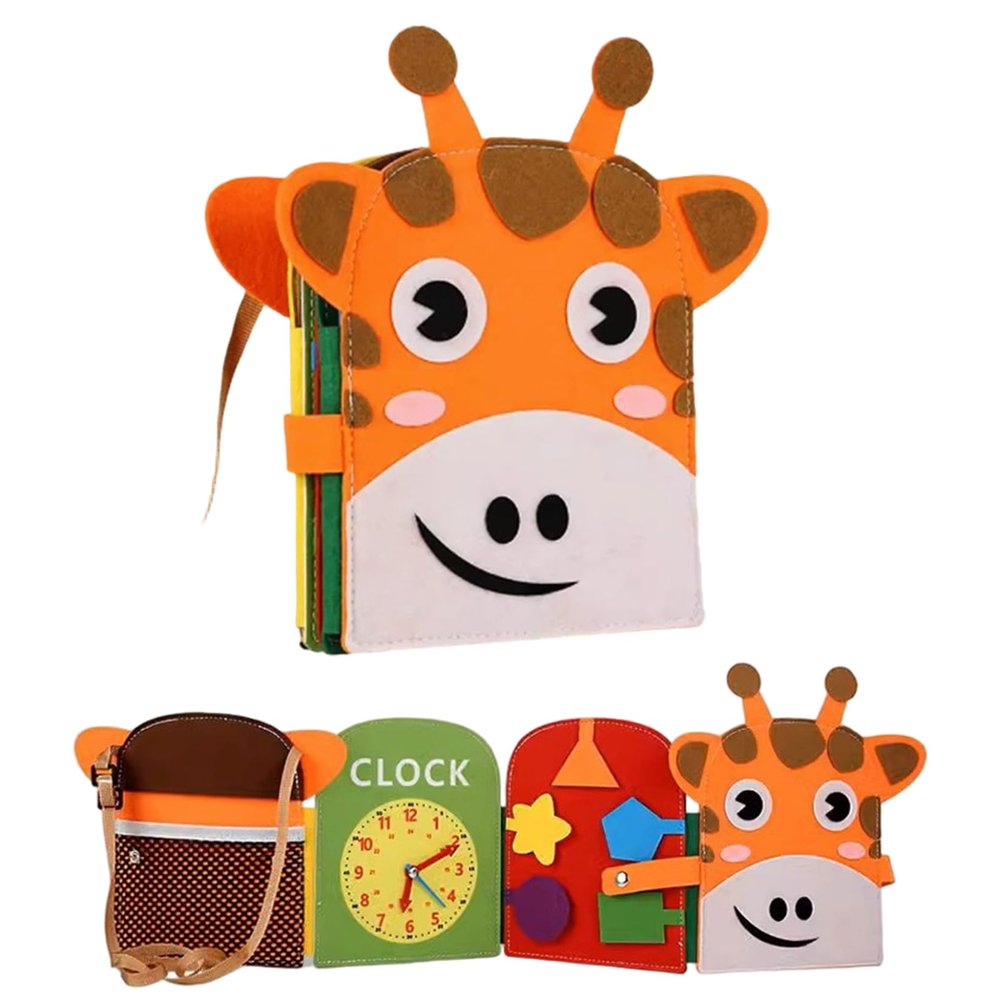 Rwigeboo Busy Book Backpack Educational Felt Montessori Busy Board Shape & Color Cognitive Cute Giraffe Toddler Sensory Toys for Boys Girls Toddler Board