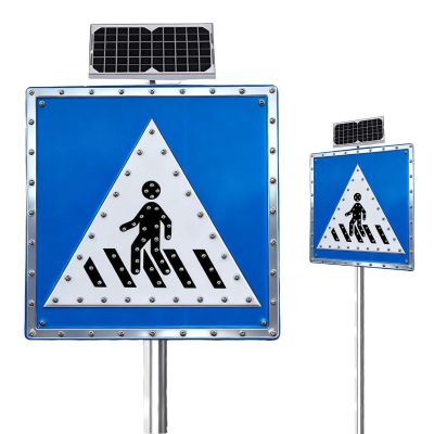 24" Flashing Pedestrian Crossing Sign, Solar Powered Road Traffic Signs, Aluminum LED Blinking Street Warning Signs for Park School Community B