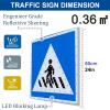 24" Flashing Pedestrian Crossing Sign, Solar Powered Road Traffic Signs, Aluminum LED Blinking Street Warning Signs for Park School Community B view 3
