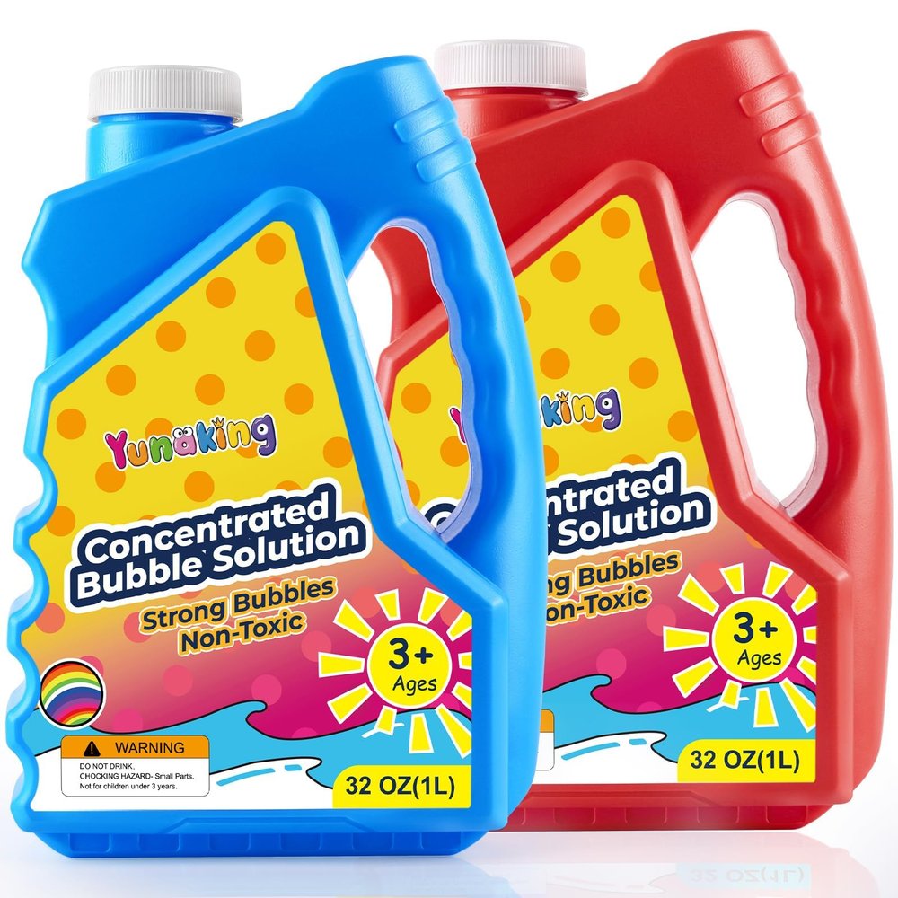 Yunaking Bubbles Solution Concentrated 64oz (Makes 5 Gallons), Non-Toxic Bubbles Refills for Bubble Machine, Gun, Wand, Mower, Giant Bubble Toys for Kids Parties Outdoor Easter Wedding(Red+Blue)