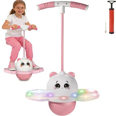 Balance Pogo Ball with Handle for Kids, Jumping Trick Ball Toy with Colourful LED Lights Panda Shape, Fun Bounce Toy for Boys Girls Balance Training (Pink, with Light)