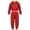 2Pcs Girls Dance Outfits Cropped Sequin Jacket Pants Set, Kids Hip Hop Dance Clothes for 80s 90s Party(Red, 9-10 Years) view 2