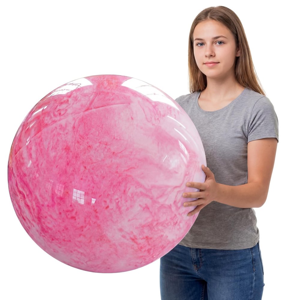 Lewtemi 16 Inch Jumbo Inflatable Playground Ball Marbleized Giant Large Rubber Kickball Four Square Bouncy Balls Giant Beach Dodgeball for Swimming Pool Sports Activities(Marbleized,Pink)