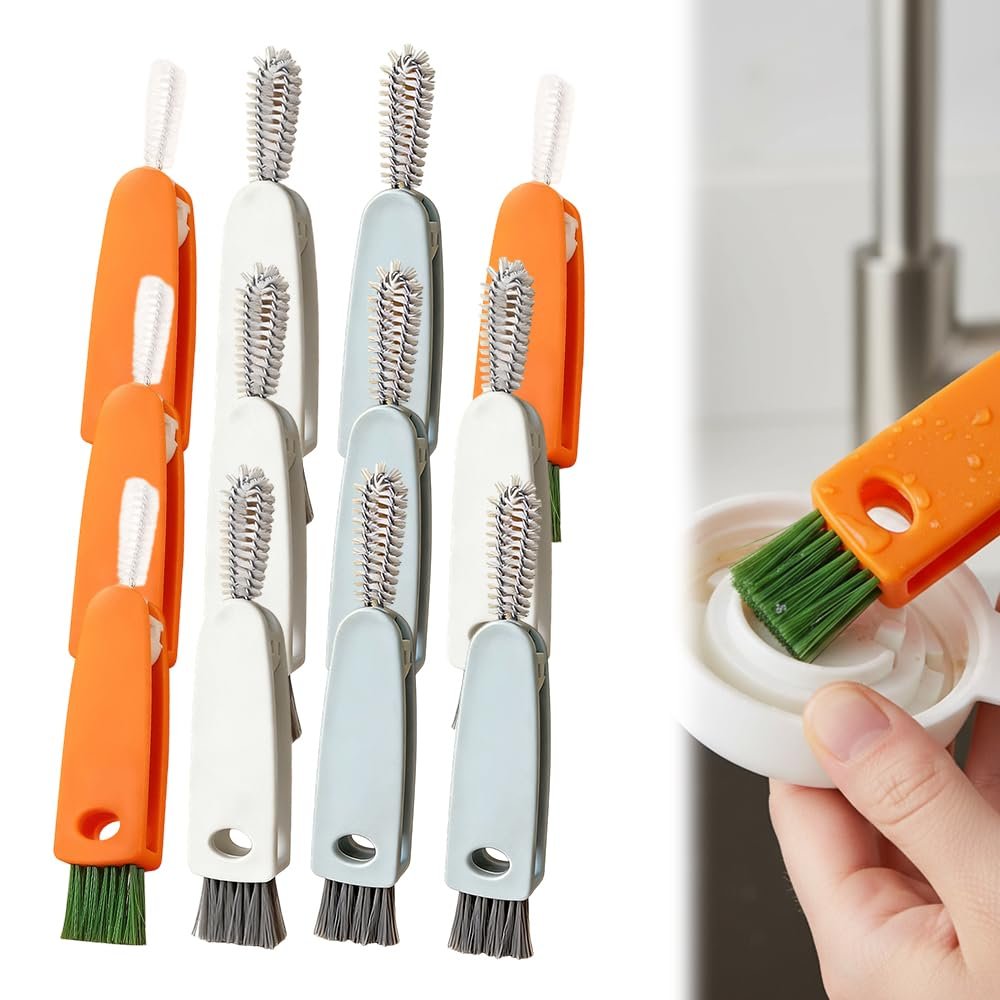2026 New 3 in 1 Cup Lid Cleaning Brush Set, 12PCS Multifunctional Bottle Crevice Portable Cup Lid Cleaning Brushes, Crevice Cleaning Brush, Home Kitchen Crevice Brush Tools (Colorful*4)
