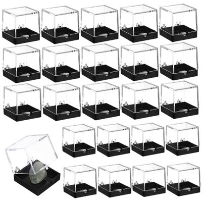24Pcs Small Display Box Plastic Clear Rock Collection Display Case 1.4x1.4x1.4inch, Square Specimen Boxes for Rocks and Mineral Storage Collection