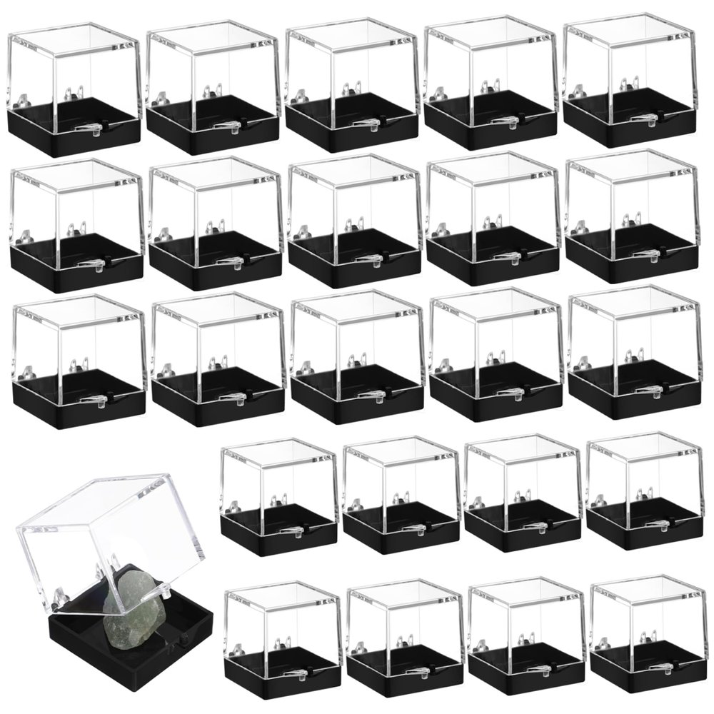 24Pcs Small Display Box Plastic Clear Rock Collection Display Case 1.4x1.4x1.4inch, Square Specimen Boxes for Rocks and Mineral Storage Collection